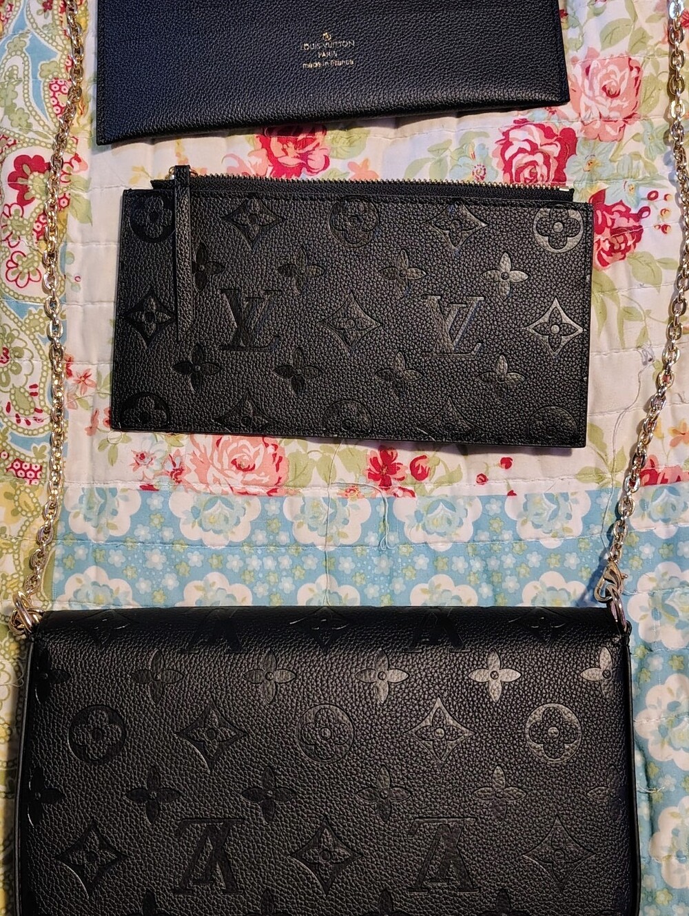 Louis Vuitton Black Embossed Monogram Chain Wallet & Pouch Set - Picture 9 of 9